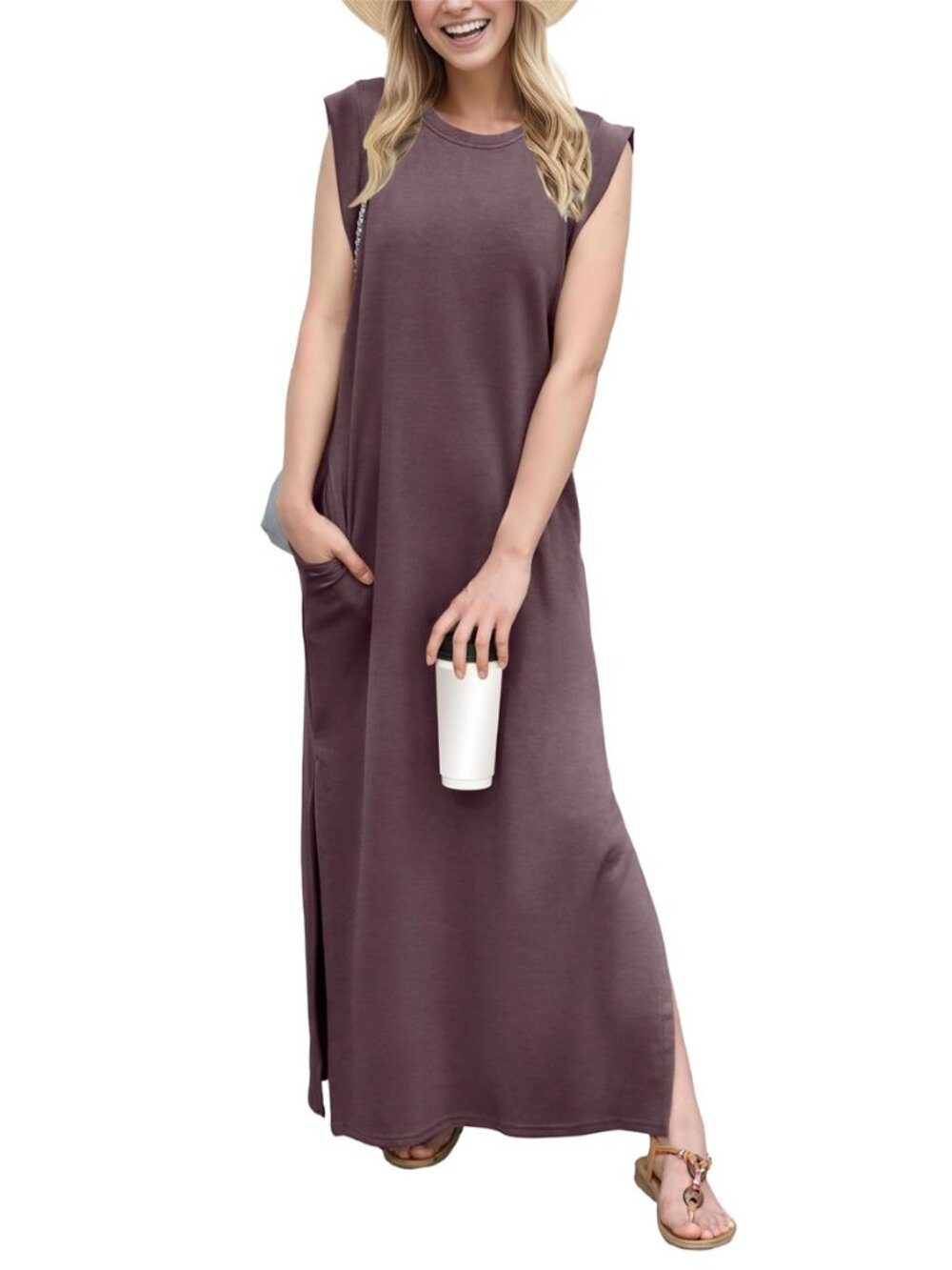 2026 Women Year-Round Casual Round Neck Loose Split Wrinkle-Free Long Maxi